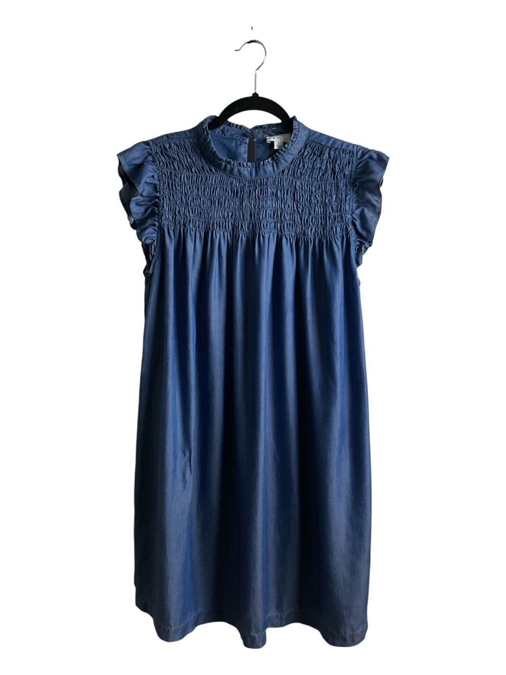 Smocked Yoke Flutter Sleeve Dress - Blue